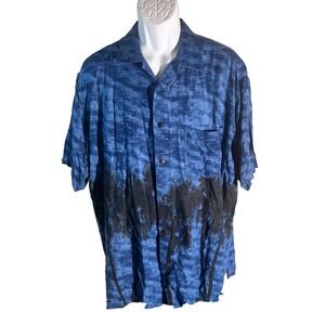 CABELA'S Men's Short Sleeve Button Down Shirt Blue Black Large